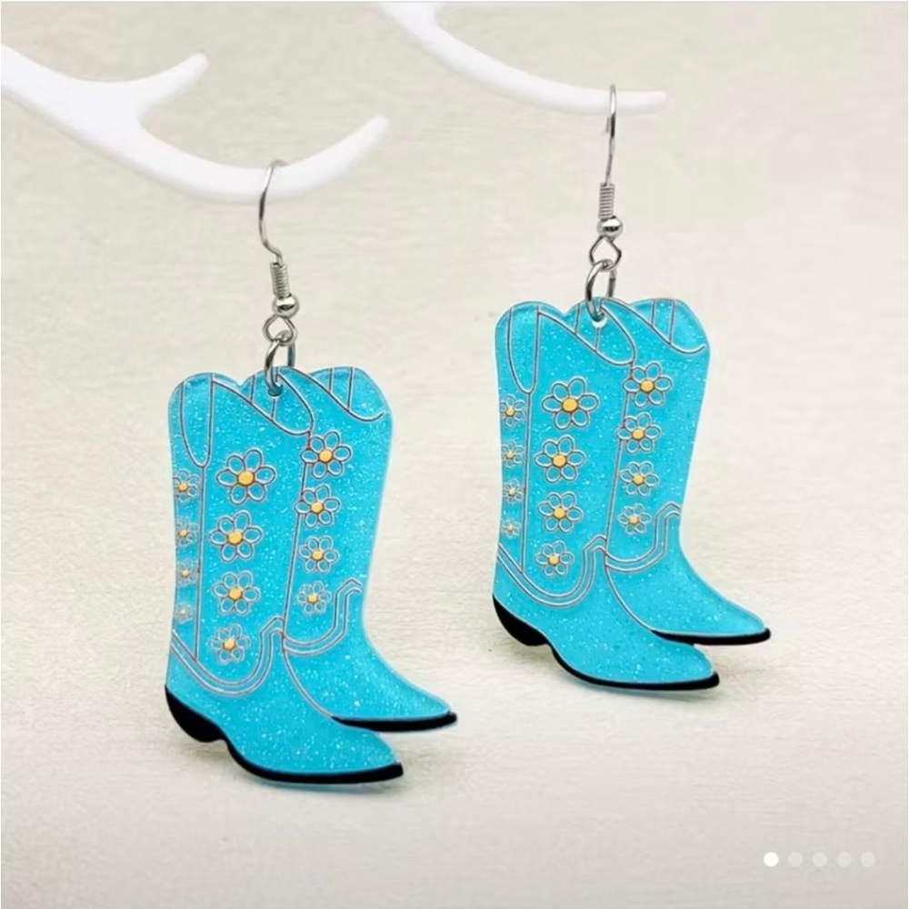 Women's Cowboy Boot Dangle Earrings One Size Blue Yellow